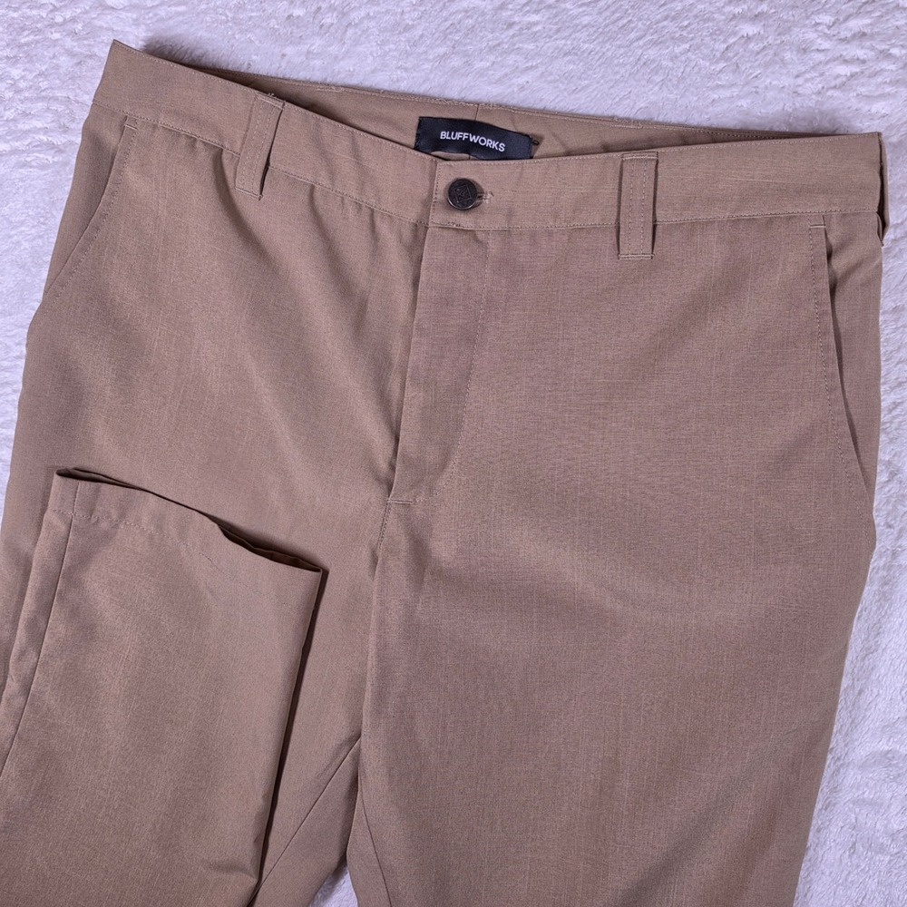 Bluffworks Mens 36/29 Original Relaxed Fit Pants Beige Travel Chino Trousers